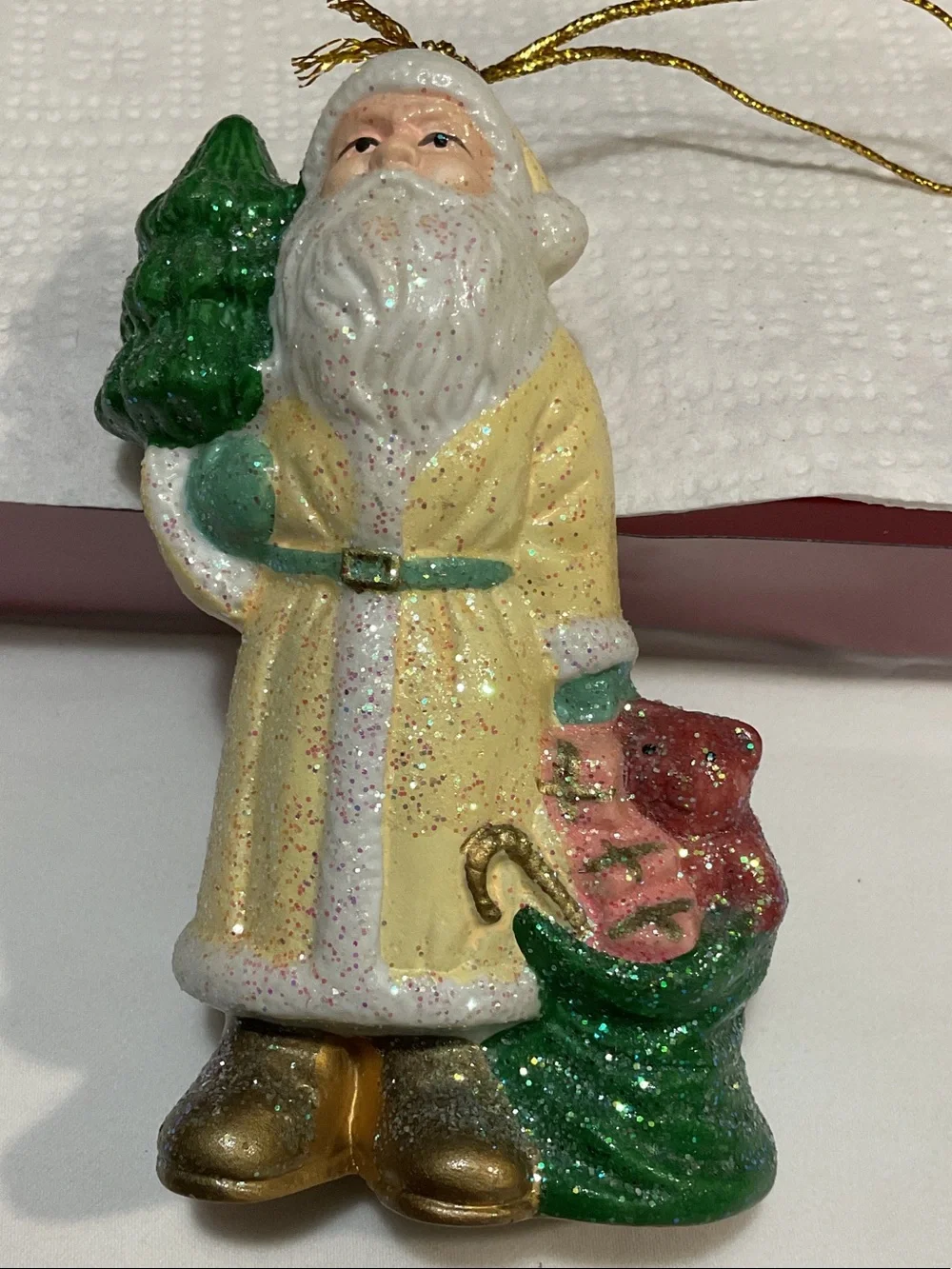 Holiday Santa and Festive Animal Ornament Set - White, Red, Green, Gold